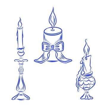 Hand drawn vector sketch of candles, blue line Illustrazione stock