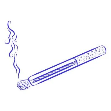 Hand drawn vector sketch, cigarette, blue line Illustrazione stock