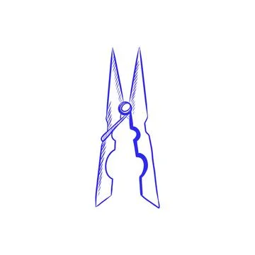 Hand drawn vector sketch of clothespin with blue line Illustrazione stock
