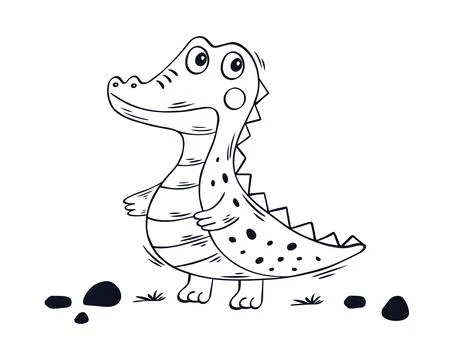 Hand drawn vector sketch of a cute cartoon crocodile standing Stock Illustration