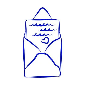 Hand drawn vector sketch of envelope with letter, blue line 스톡 일러스트
