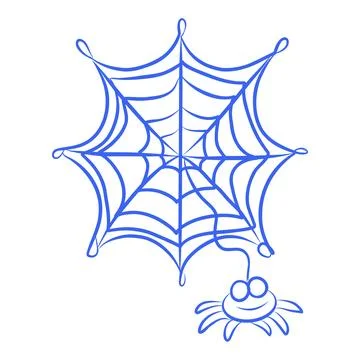 Hand drawn vector sketch of Halloween spider web, blue line Stock Illustration