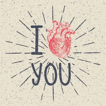 Hand drawn vector sketch illustration - creative vintage valentines day card Stock Illustration