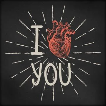 Hand drawn vector sketch illustration - creative vintage valentines day card Stock Illustration