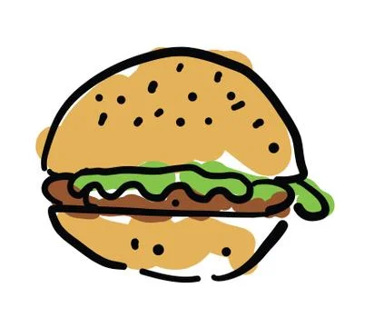 Hand drawn vector sketch illustration of hamburger, fast food. Illustrazione stock