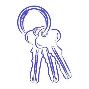 Hand drawn vector sketch of keys, blue line Illustrazione stock