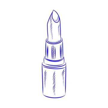 Hand drawn vector sketch of lipstick with blue line Stock Illustration