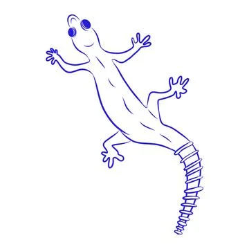 Hand-drawn vector sketch of a lizard, blue line art Stockillustratie