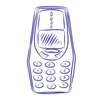 Hand drawn vector sketch mobile phone blue line Illustration