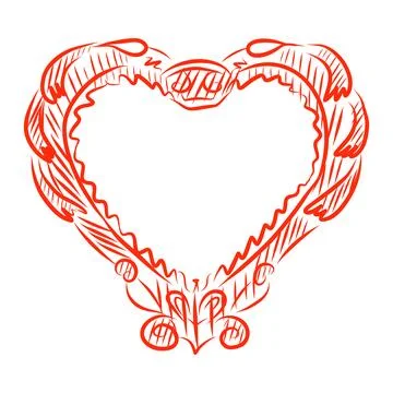 Hand-drawn vector sketch of picture frames, photos, red line art Illustrazione stock