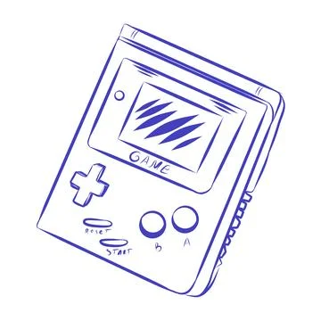 Hand drawn vector sketch of portable game console, blue line Illustrazione stock