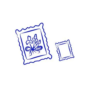 Hand drawn vector sketch of postage stamps for envelope, blue line 스톡 일러스트