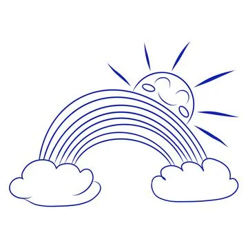 Hand drawn vector sketch of rainbow after rain, blue line イラスト素材