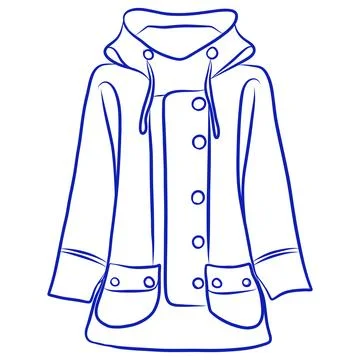Hand drawn vector sketch of raincoat for rainy weather, blue line Stock Illustration