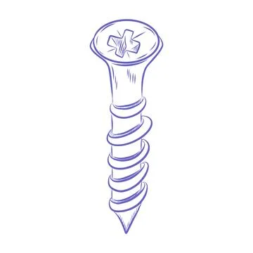 Hand drawn vector sketch of a screw with blue lines Stock Illustration