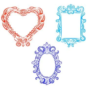 Hand-drawn vector sketch set with multicolored frames, blue, red, and light.. Illustrazione stock