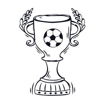 Hand drawn vector sketch of a soccer champion trophy cup with laurel wreath 스톡 일러스트
