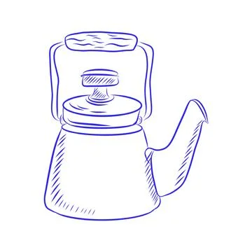 Hand drawn vector sketch of teapot, blue line Stock Illustration