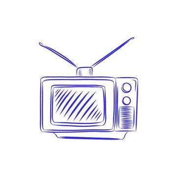 Hand drawn vector sketch of TV set with blue lines Illustration