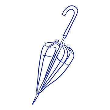 Hand drawn vector sketch of umbrella for rainy weather, blue line Stock Illustration