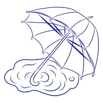 Hand drawn vector sketch of umbrella for rainy weather, blue line Stock Illustration