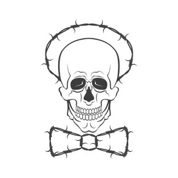 Hand drawn vector skull with barbed wire. Vector illustration イラスト素材