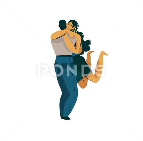Hand drawn vector stock abstract graphic Valentines day illustration with young Stock Illustration