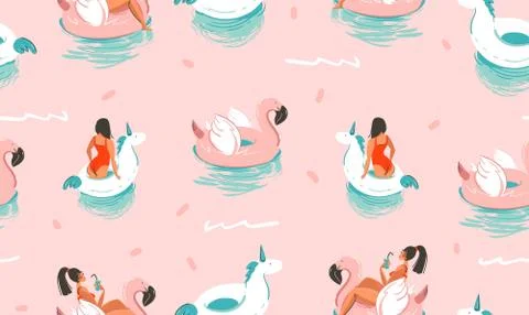 Hand drawn vector stock abstract cute summer time cartoon illustrations seamless Stock Illustration
