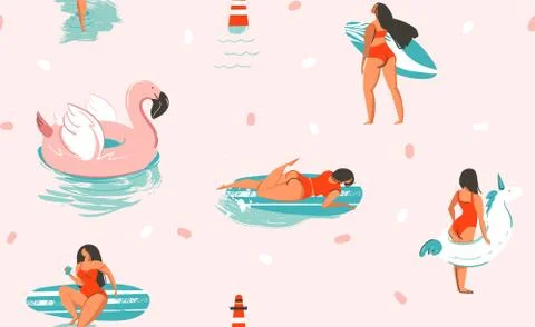 Hand drawn vector stock abstract cute summer time cartoon illustrations seamless Illustrazione stock