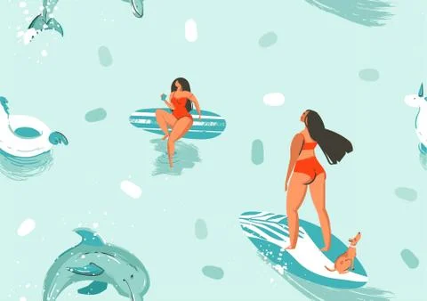 Hand drawn vector stock abstract cute summer time cartoon illustrations seamless Stock Illustration