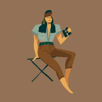 Hand drawn vector stock abstract graphic illustration with a girl sitting on a 스톡 일러스트