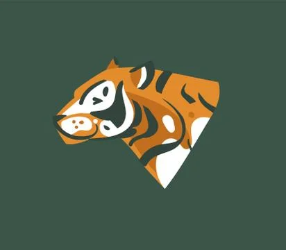 Hand drawn vector stock abstract graphic illustration with African wild tiger Ilustración de archivo