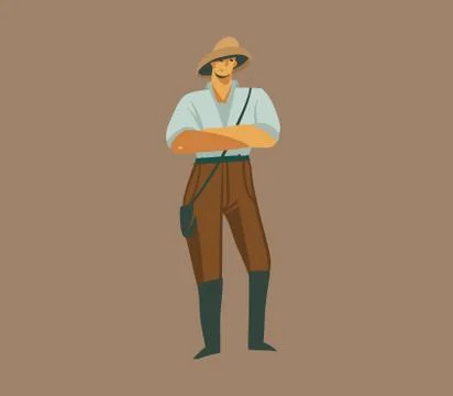 Hand drawn vector stock abstract graphic illustration with a man in uniform on Stock Illustration