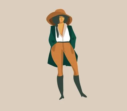Hand drawn vector stock abstract graphic illustration with a girl in hat and イラスト素材