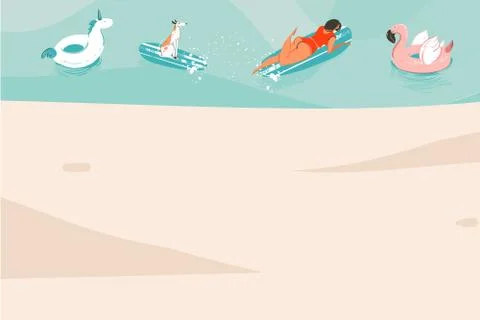 Hand drawn vector stock abstract graphic illustration with a swimming girl and イラスト素材