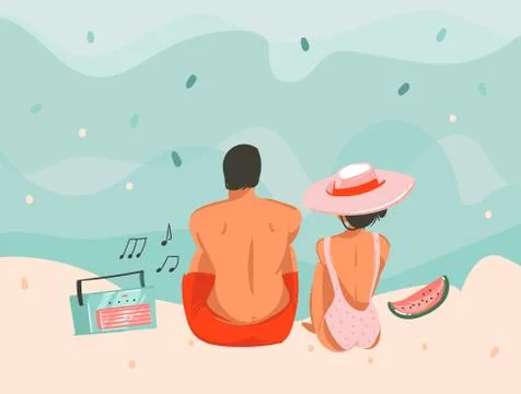Hand drawn vector stock abstract graphic picnic illustration with a sunbathing Stock Illustration