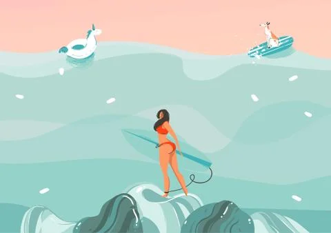 Hand drawn vector stock abstract graphic illustration with a funny sunbathing Stock Illustration