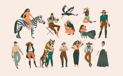 Hand drawn vector stock abstract cartoon illustrations of safari african people Illustrazione stock