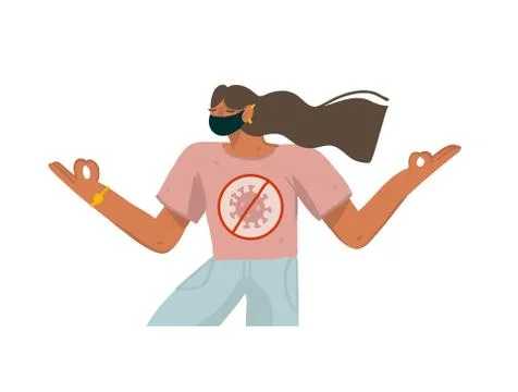 Hand drawn vector stock abstract graphic illustrations with yoga girl character Stock Illustration