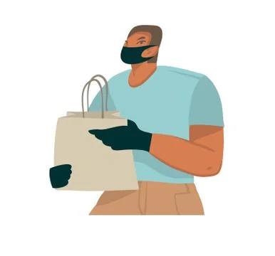Hand drawn vector stock abstract graphic illustrations a man with an eco package Stock Illustration