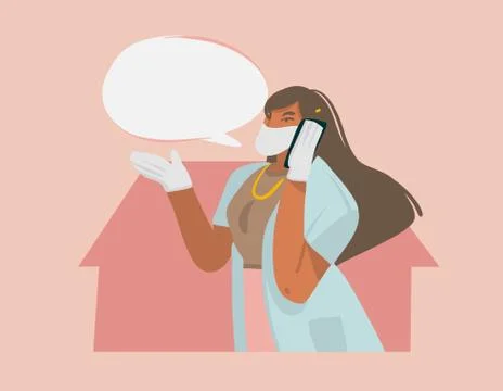 Hand drawn vector stock abstract graphic illustration with female doctor gives Stock Illustration