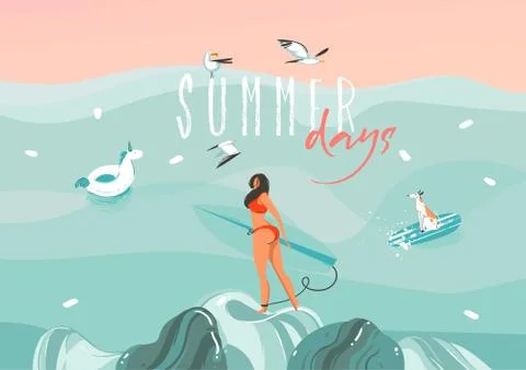 Hand drawn vector stock abstract graphic illustration with a funny sunbathing Stock Illustration