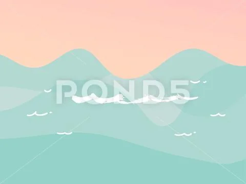 Hand drawn vector stock abstract graphic illustration with ocean waves sea shore Stock Illustrationen