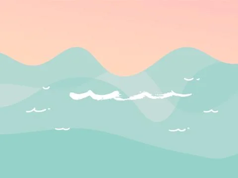 Hand drawn vector stock abstract graphic illustration with ocean waves sea shore Stock Illustration