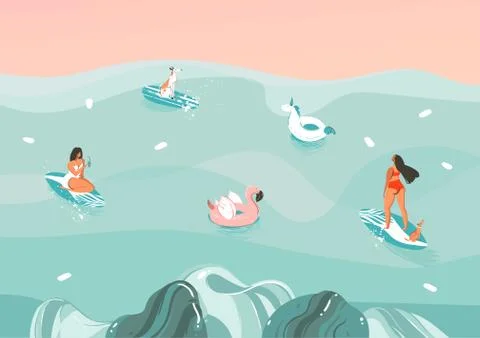 Hand drawn vector stock abstract graphic illustration with a funny sunbathing Stock Illustration