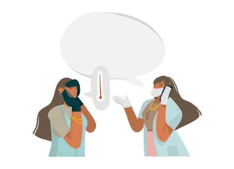 Hand drawn vector stock abstract graphic illustration with female doctor gives Stock Illustration