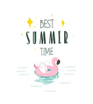 Hand drawn vector stock abstract graphic illustration with a flamingo swimming Illustrazione stock