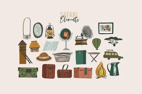 Hand drawn vector stock abstract flat graphic illustration African Safari Stock Illustration