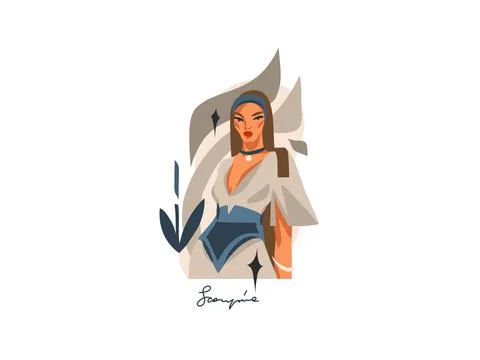 Hand drawn vector stock abstract flat graphic illustration with zodiac celestial Stock Illustration