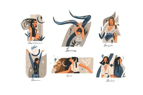 Hand drawn vector stock abstract graphic illustrations with zodiac astrological Stock Illustration